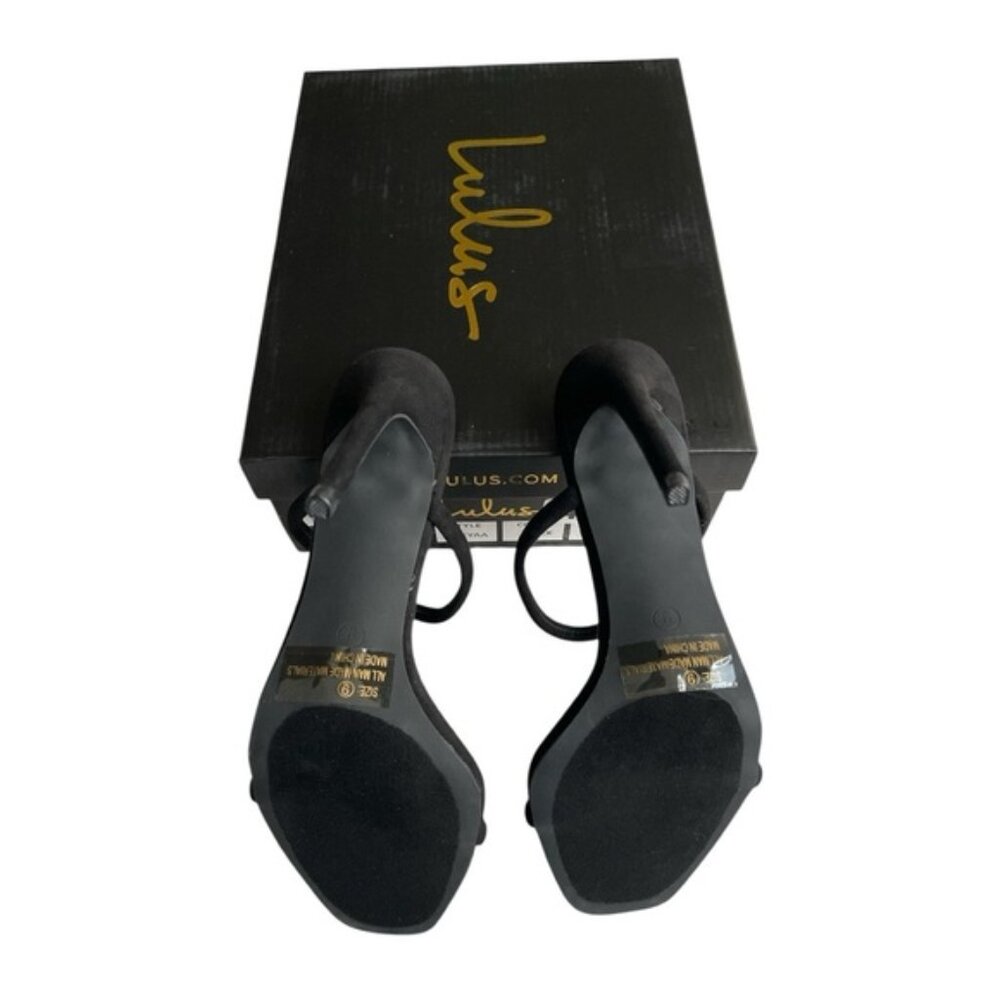 Lulu's Theyaa Black Suede Square-Toe High Heel 9 - Picture 4 of 4